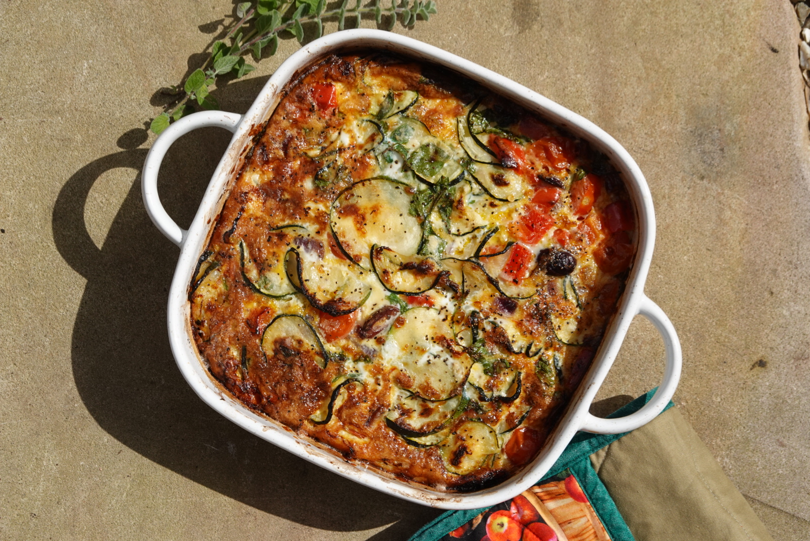 A golden courgette bake fresh from the oven, cooked the Mediterranean way